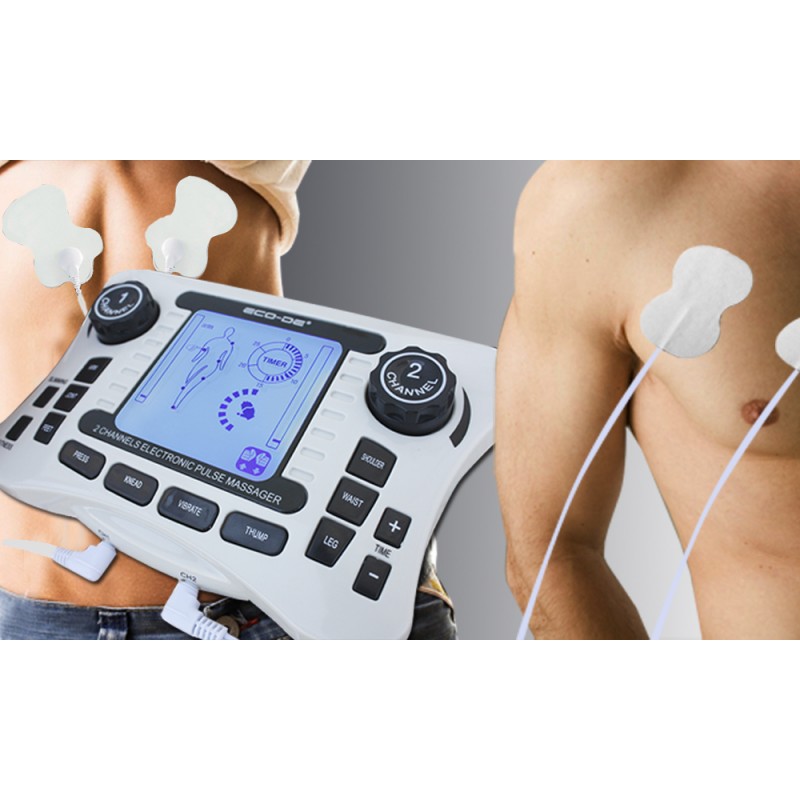 ECODE EMS Stimulateur musculaire électrique à 2 canaux, Double Tens, 4  Patches, 17 programmes. Trousse incluse ECO-308