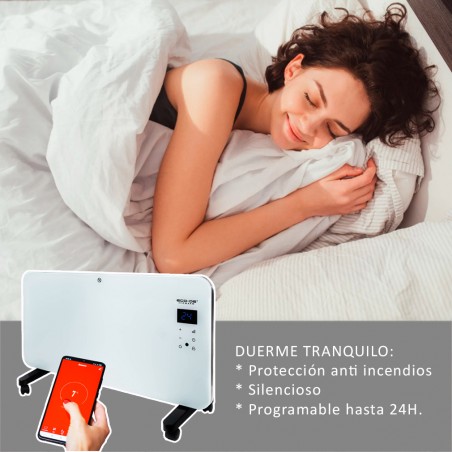 Radiador Convector de Bajo Consumo EcoWarm, Portátil ruedas Pared o Pie, Estufa Eléctrica desde 500 a 2000W, Radiadores Eléctricos Silenciosos, Temporizador, Control Táctil, Control por APP Móvil, Wifi  Termostato IP24