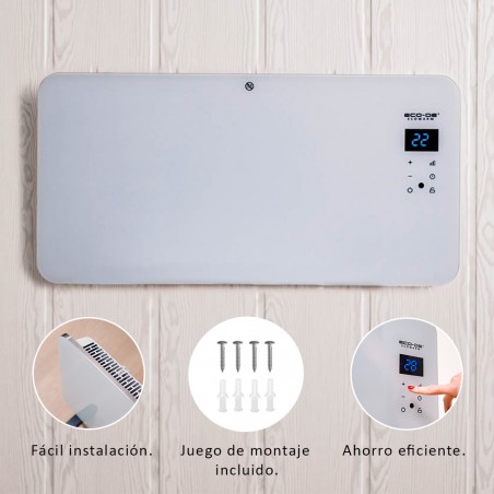 ECODE® EcoWarm Low Consumption Convector Radiator, Portable Wheels Wall or Floor, Electric Stove from 500 to 2000W, Silent Electric Radiators, Timer, Touch Control, Mobile APP Control, Wifi Thermostat IP24