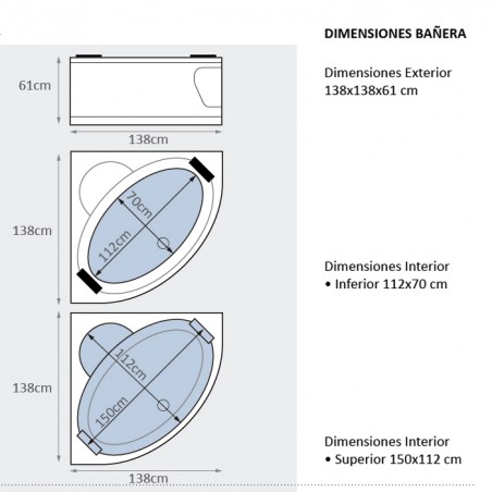 ECODE® Whirlpool bath "COSTA DORADA" 138x138x61cm