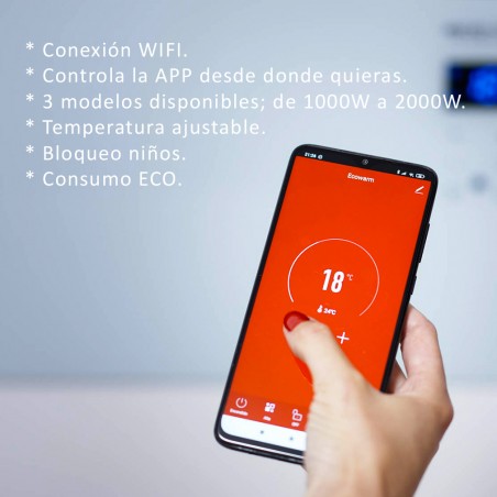 OUTLET ECODE® Termosifone Elettrico Basso Consumo 1500W, Stufa Elettrica Ideale come Termoarredo Bagno o Stanza, Radiatore con Termoconvettore Ceramico da Parete, su Ruote o Piedini con WiFi e Display Touch