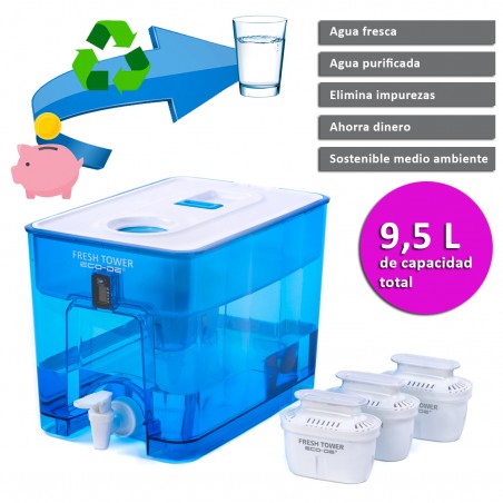 OUTLET ECODE® Dispenser Depuratore ed Erogatore Acqua Rubinetto con Filtro Compatibile, Caraffa Filtrante Fresh Water e Grande Serbatoio 9,5 L per Potabilizzare - Adatto al Frigo come Distributore Domestico