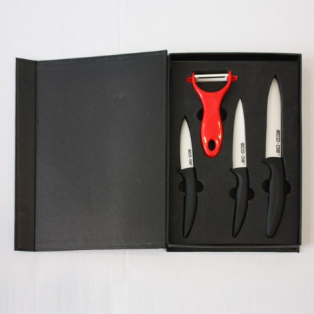 ECODE® Coffret de 3 pièces de couteaux 100% céramique et 1 éplucheur en céramique