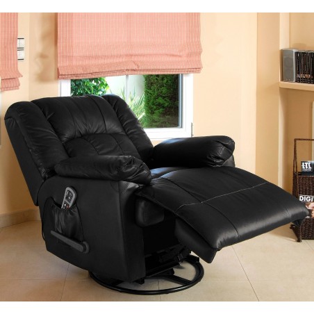 Leather and Lumbar Heat Swivel Rocker Massage Sofa - ECO DE