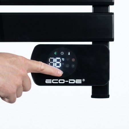 ECODE® Electric Towel Rail with legs, 24/7 programming, Towel drying radiator, 500 W IP24, Towel Heater, WIFI, Control by Tuya APP, LED screen, Towel dryer, double installation kit on the floor or hanging. 105x56x2 cms. ECO-701 Black