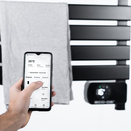 ECODE® Elektrischer Handtuchhalter mit Füßen, 24/7-Programmierung, Handtuchtrockner, 500 W IP24, "Handtuchheizung", WIFI, Tuya APP-Steuerung, LED-Bildschirm, Handtuchtrockner, Doppel-Installationskit auf dem Boden oder hängend. 105x56x2 cm. ECO-701 weiß