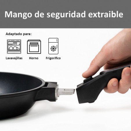 ECODE® 28 cm Induction Frying Pan with Removable Handle, Non-Stick and Optimal Temperature Indicator - Suitable for Oven, Dishwasher and All Types of Cookers - Stainless Cast Aluminum