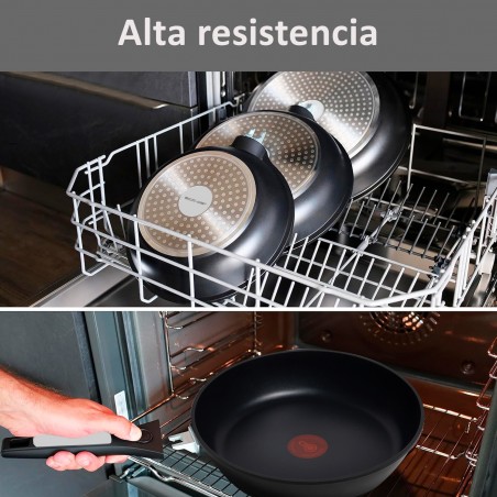 ECODE® Lot de poeles 24cm + 28cm avec poignée amovible, antiadhésive et indicateur de température optimale - Convient au four, au lave-vaisselle et a  tous les types de cuisinières - Fonte d'aluminium inoxydable