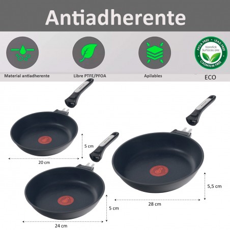 ECODE® poele a  induction 28 cm avec poignée amovible, antiadhésive et indicateur de température optimale - Convient au four, au lave-vaisselle et a  tous les types de cuisinières - Fonte d'aluminium inoxydable