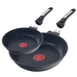 ECODE® Pack Sartenes de 20cm + 28cm para Induccion con Mango Extraible, Antiadherentes y Indicador de Temperatura Ãptima - Apta para Horno, Lavavajillas y Todo Tipo de Cocinas - Aluminio Fundido Inoxidable