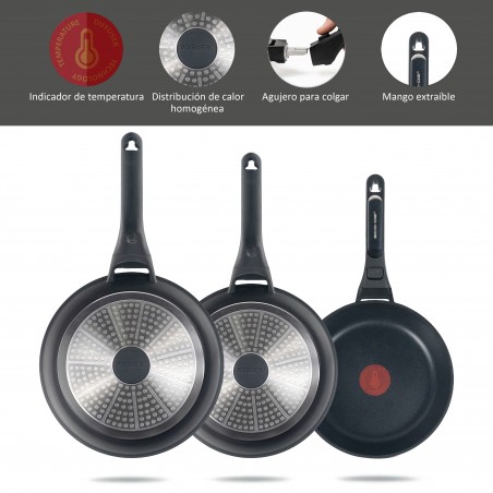 ECODE® Pack Sartenes de 20cm + 28cm para Induccion con Mango Extraible, Antiadherentes y Indicador de Temperatura Ãptima - Apta para Horno, Lavavajillas y Todo Tipo de Cocinas - Aluminio Fundido Inoxidable
