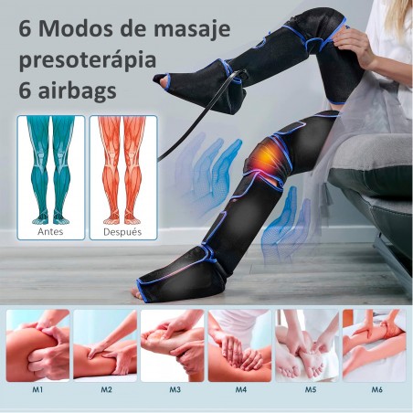 ECODE® Masseur de pressothérapie pour pieds et jambes, 6 modes, 3 intensités, 2 niveaux de chaleur, Controle intuitif - Parfait pour le drainage lymphatique, la relaxation, les jambes fatiguées, les varices