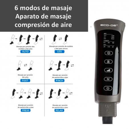 ECODE® Masseur de pressothérapie pour pieds et jambes, 6 modes, 3 intensités, 2 niveaux de chaleur, Controle intuitif - Parfait pour le drainage lymphatique, la relaxation, les jambes fatiguées, les varices