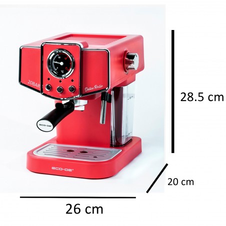ECODE® DELICE ROSSO Espresso Coffee Machine, 20 Bar Pressure, Vaporizer, 1.5 Liter Tank, Manometer with Temperature