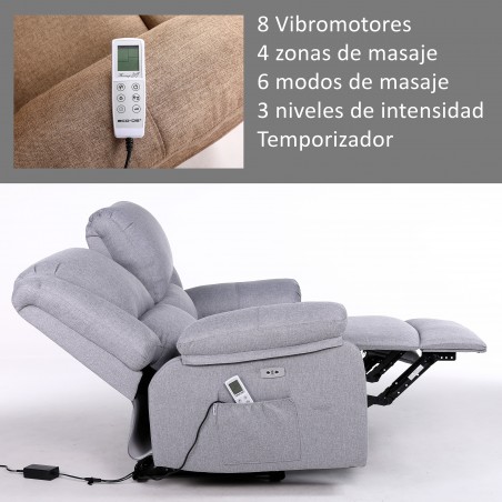 ECODE® Sofa 2 Plazas con Reclinacion Independiente Electrica y Masaje - Modo Reclinable TV Independiente en Cada Lado, 8 Vibromotores, Calor Lumbar, Doble Botonera (Gris oscuro)