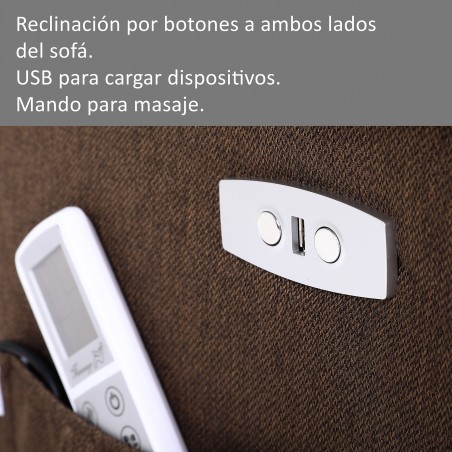 ECODE® Canapé 2 places avec inclinaison électrique indépendante et massage - Mode inclinable, TV indépendante de chaque , 8 vibromoteurs, chauffage lombaire, commande a  double bouton (beige)