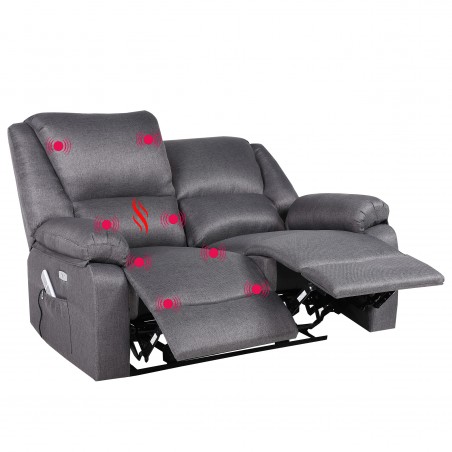 ECODE® Sofa 2 Plazas con Reclinacion Independiente Electrica y Masaje - Modo Reclinable TV Independiente en Cada Lado, 8 Vibromotores, Calor Lumbar, Doble Botonera (Beige)