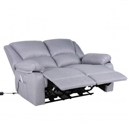 ECODE® 2-Sitzer-Sofa mit unabhängiger elektrischer Liegeneigung und Massage - unabhängiger TV-Liegemodus auf jeder Seite, 8 Vibromotoren, Lendenwirbelheizung, Doppelknopftür grey