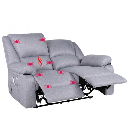 ECODE® Sofa 2 Plazas con Reclinacion Independiente Electrica y Masaje - Modo Reclinable TV Independiente en Cada Lado, 8 Vibromotores, Calor Lumbar, Doble Botonera (Gris claro)