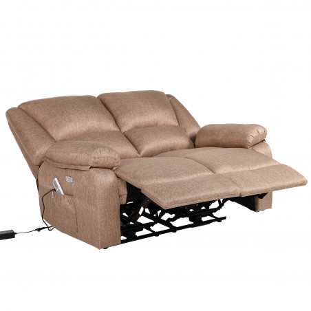 ECODE® 2-Seater Sofa with Independent Electric Reclining and Massage - Reclining Mode, Independent TV on Each Side, 8 Vibromotors, Lumbar Heat, Double Button Control (Light brown)