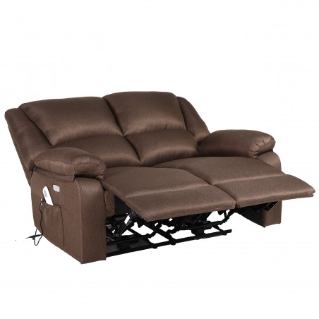 ECODE® 2-Sitzer-Sofa mit unabhängiger elektrischer Liegeneigung und Massage - unabhängiger TV-Liegemodus auf jeder Seite, 8 Vibromotoren, Lendenwirbelheizung, Doppelknopftür (beige)