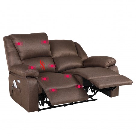 ECODE® 2-Sitzer-Sofa mit unabhängiger elektrischer Liegeneigung und Massage - unabhängiger TV-Liegemodus auf jeder Seite, 8 Vibromotoren, Lendenwirbelheizung, Doppelknopftür (beige)