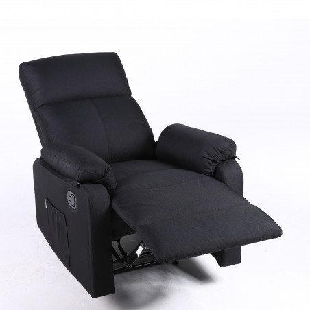 ECODE® Manueller verstellbarer Relaxsessel für das Wohnzimmer aus Stoff mit austauschbarer und waschbarer Polsterung an der Handauflage, Zero Wall System mit TV-Betrachtungsposition | Schwarze Wohnzimmer-Liegesessel black