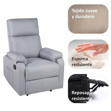 ECODE® Poltrona Relax Reclinabile Manuale  Calore Lombare e Poggiapiedi Regolabile, Comoda per Salotto, Lettura, Ufficio, Soggiorno o Camera da Letto  Braccioli Estraibili e Salvaspazio (Beige)