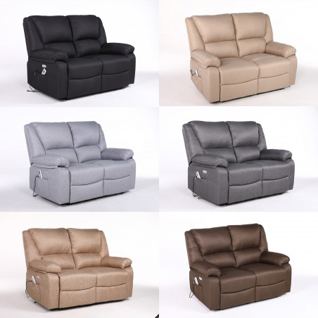 ECODE® Canapé 2 places avec inclinaison électrique indépendante et massage - Mode inclinable, 8 vibromoteurs, chauffage lombaire, commande a  double bouton (Marron)