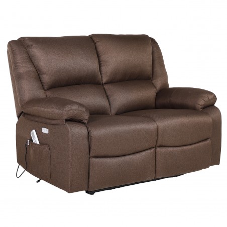 ECODE® 2-Seater Sofa with Independent Electric Reclining and Massage - Reclining Mode, Independent TV on Each Side, 8 Vibromotors, Lumbar Heat, Double Button Control (Brown)