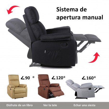 Fauteuil de salon inclinable manuel ECODE® en tissu avec accoudoirs interchangeables et lavables, système Zero Wall avec position TV | Fauteuils de salon inclinables gris foncé