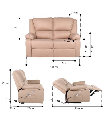 ECODE® Sofa 2 Plazas con Reclinacion Independiente Electrica y Masaje - Modo Reclinable TV Independiente en Cada Lado, 8 Vibromotores, Calor Lumbar, Doble Botonera (Negro)