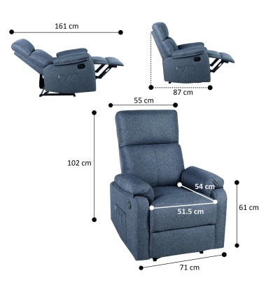 ECODE® Sillon Relax Reclinable Manual CON CALOR Y USB USB-C para Salon  Tela  Acolchado Intercambiable y Lavable en Reposa Manos, Sistema Pared Zero con Posición para Ver TV | Butacas Sillón Reclinables de Salón Beige
