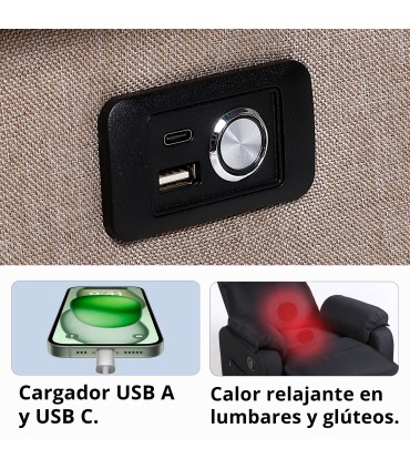 ECODE® Sillon Relax Reclinable Manual CON CALOR Y USB USB-C para Salon  Tela  Acolchado Intercambiable y Lavable en Reposa Manos, Sistema Pared Zero con Posición para Ver TV | Butacas Sillón Reclinables de Salón Marrón