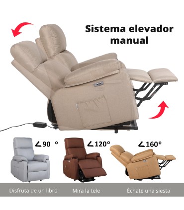 ECODE® Fauteuil releveur manuel en tissu avec support lombaire, accoudoirs lavables, système zéro encombrement et port de chargement USB  Confort optimal pour les seniors dans les salons ou les petits espaces
