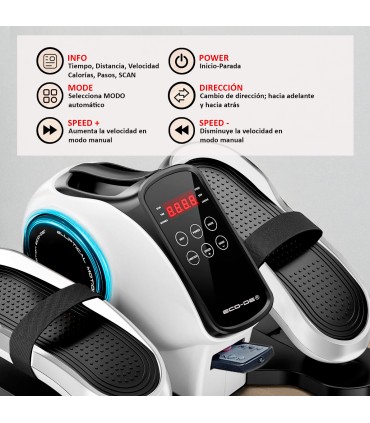 ECODE® Mini Eliptica Electrica con 20 Niveles de Velocidad, 5 Funciones, Pedales con Correas, Pantalla LED, Mando a Distancia, Silenciosa y Portable - Pedaleador Electrico para Mayores y Ancianos