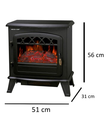 ECODE® Foyer électrique, chauffage 900/1800 watts avec thermostat réglable, véritable effet de feu avec bois décoratif