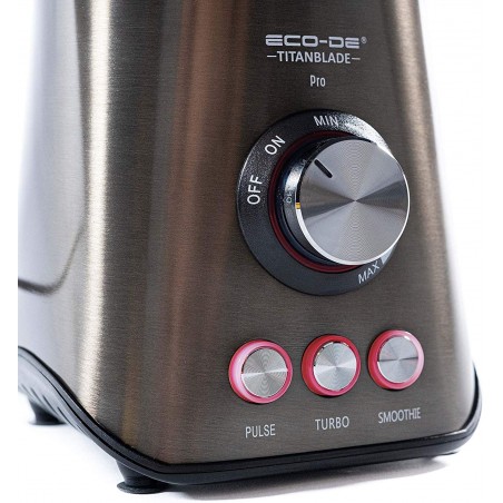 ECODE® Blender Titanblade Pro, pichet en verre 1890 ml Thermosecur, 6 lames en titane, verre mesureur 40 ml