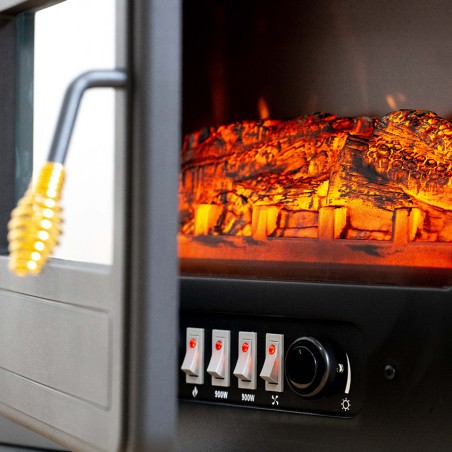 ECODE® Foyer électrique, chauffage 900/1800 watts avec thermostat réglable, véritable effet de feu avec bois décoratif